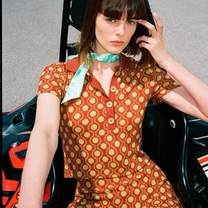 Geometric pattern 70s Polo shirt size XS